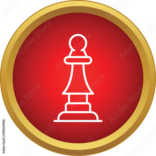 Chess pawn outline icon on a red circle with golden border