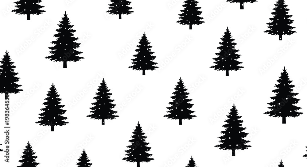 Obraz premium Dense forest of black pine trees against a white background silhouette