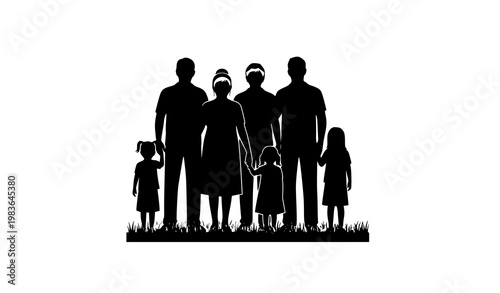 Family generations silhouette over grass vector illustration