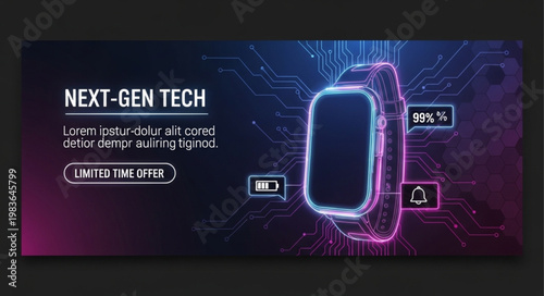 Futuristic Smartwatch Device With Glowing Interface.