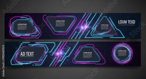 Futuristic Neon Technology Web Banner Header Set.