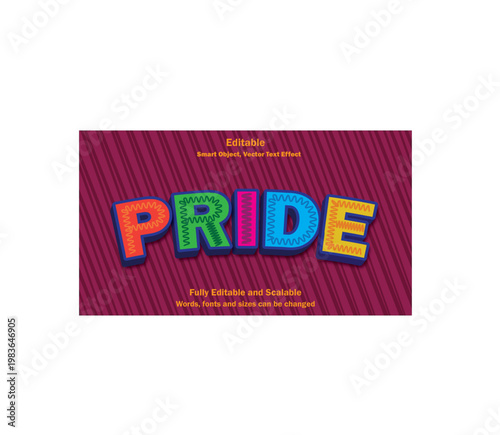 Colorful pride 3d text effect editable bold rainbow typography on striped background, modern LGBTQ+ design.