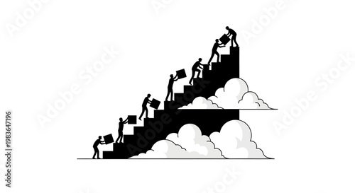 People climbing stairs to success concept.