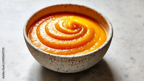 Warm Bowl of Butternut Squash Soup on a Smooth Kitchen Countertop
