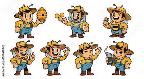 Cartoon bee characters collection vector illustration