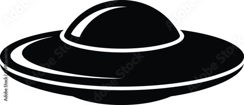 Black flying saucer silhouette with reflective dome on white background alien spaceship