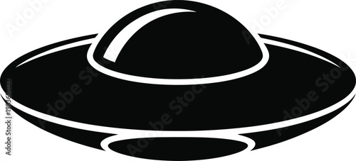Black Silhouette of a Detailed Flying Saucer on White Background alien extraterrestrial