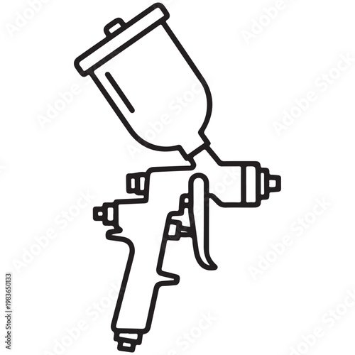 Minimalist paint spray gun icon in black line art style for automotive and industrial coating design