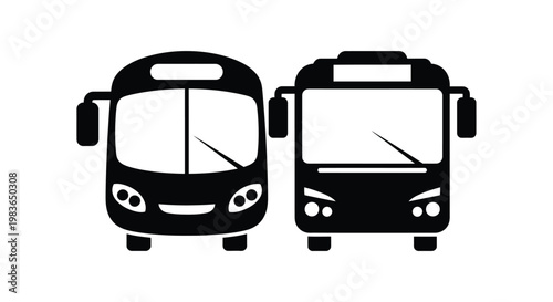 A stark graphic representation depicts two front views of public transportation buses against a white backdrop presented as a silhouette high quality professional detailed