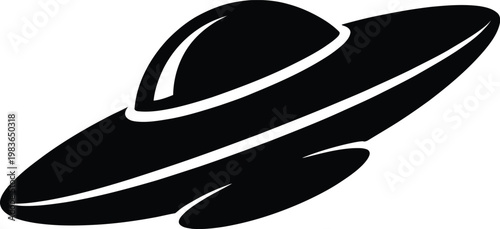 Black Silhouette of a Flying Saucer UFO on White Background alien spaceship