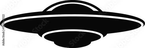 Black silhouette of a flying saucer UFO with dome on white background alien extraterrestrial