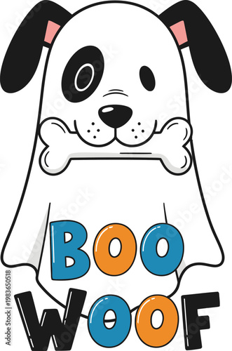 Cute ghost dog Boo Woof Halloween pet t‑shirt design