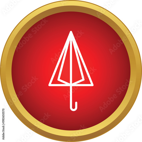 Closed umbrella icon showing outline in a red circle with gold border