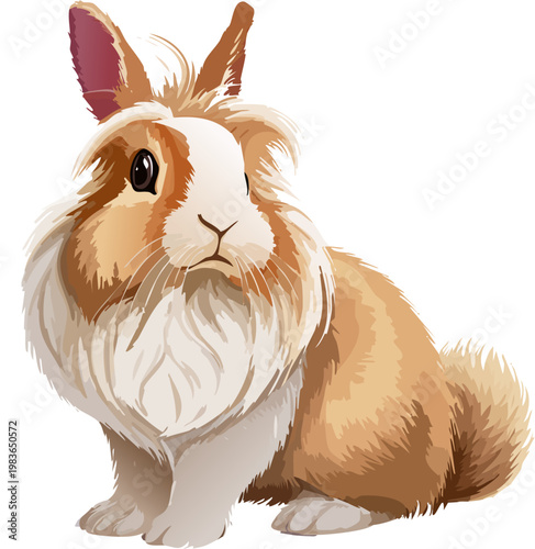 Lionhead Rabbit Sitting Full Body with Fluffy Mane
