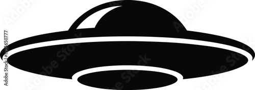 Sleek flying saucer silhouette with white background Keywords: flying saucer, ufo, alien