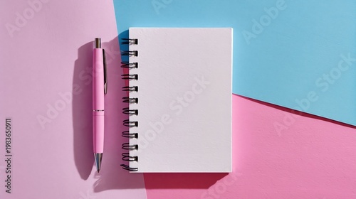 Notepad and Pen Placed on Colored Paper in a Creative Workspace Setup