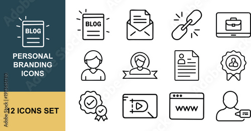 Personal branding profile blog portfolio line icon set