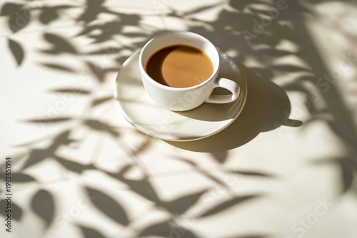 Enjoying Coffee on a Sunny Morning by the Window With Plant Shadows