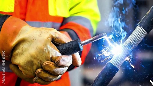 Video, educational illustration on electricity and energy, a worker in safety gear checking the electrical current, 