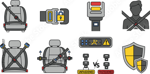 Car Seatbelt Safety Set with Buckle Systems, Child Locks, Warning Lights, and Airbag Protection for Automotive Security, Traffic Safety Campaigns, and Vehicle Regulation Designs
