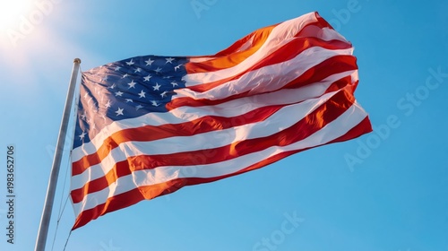 United States Flag Waving in the Wind Under a Clear Blue Sky During Daylight ...