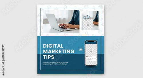 Digital Marketing Tips Brochure with Smartphone Mockup.