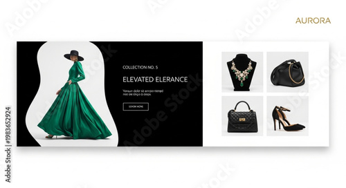 Elegant model wearing flowing green couture gown.