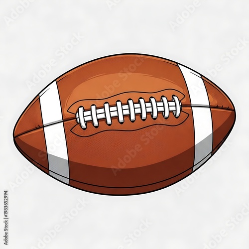A classic brown and white striped football with laces, isolated on a white background