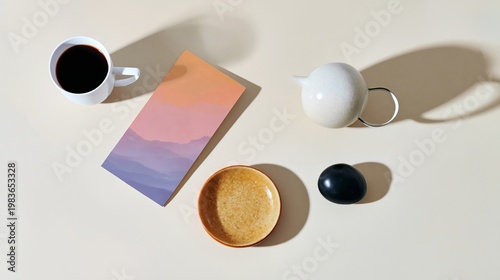 Coffee Cup and Decorative Items on a Table With Soft Colors in a Cozy Setting...