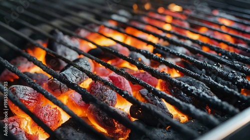 Grill With Glowing Charcoal Ready for Cooking at a Summer Barbecue in the Bac...