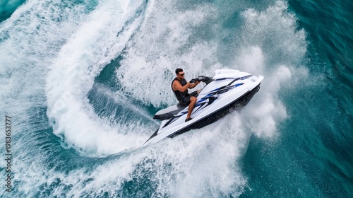 Jet Ski Riding on Clear Blue Water During Daytime at a Popular Boating Locati...