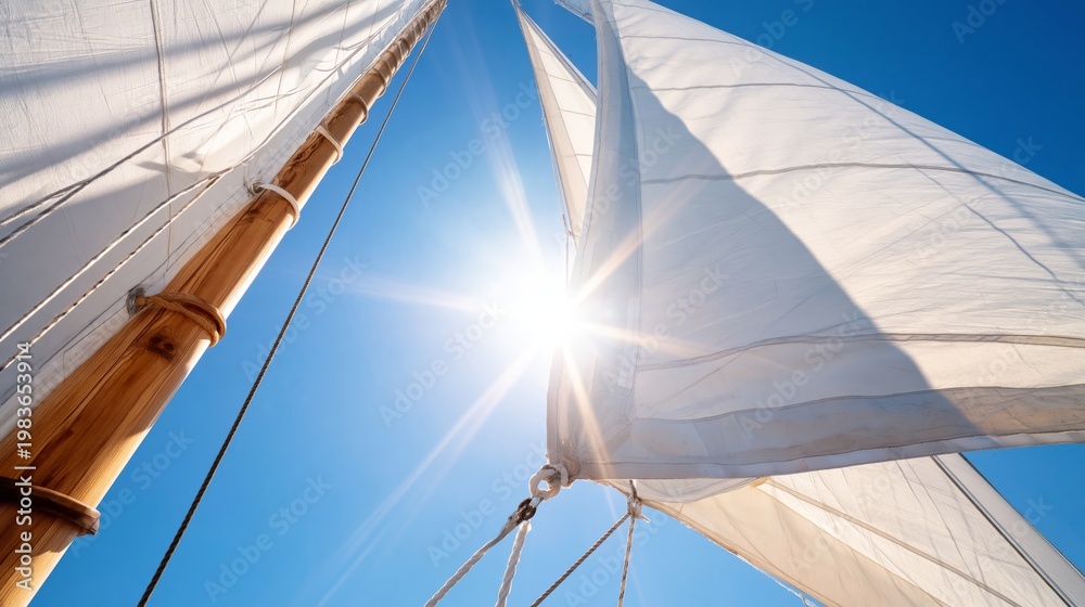 Fototapeta premium Sails Catch Wind Under Bright Sun in Clear Blue Sky During Sailing Activity