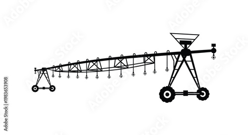A detailed black silhouette depicts a center pivot irrigation system used in agriculture showcasing its mechanical structure silhouette high quality professional modern elegant stylish