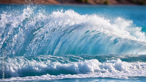 Waves Crash Along the Shore in a Clear Blue Ocean Under Bright Sunlight