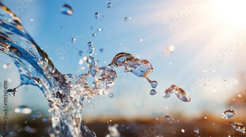 Water Droplets Splash in Sunlight Near a Green Field During Evening Hours