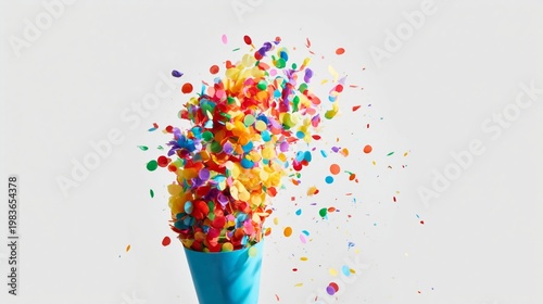 Colorful Confetti Falls From Above on a Plain White Background During a Festi...