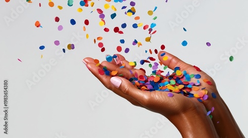 Hands Release Colorful Confetti Into the Air During a Celebration Activity fo...