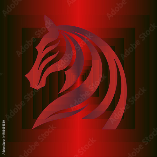 The scarlet silhouette of a horse