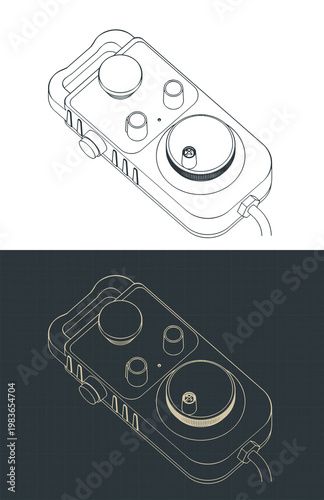 Remote control device for industrial machinery isometric blueprints