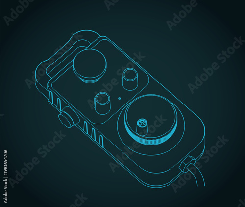 Remote control device for industrial machinery isometric blueprint