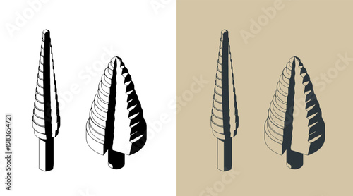 Step drill bits set isometric illustrations