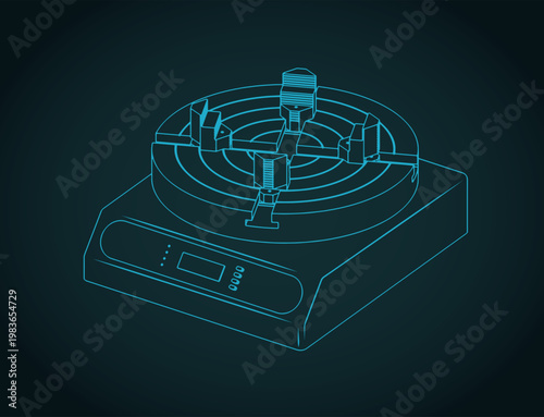 Universal rotating table for 3D printed models post-processing isometric blueprint