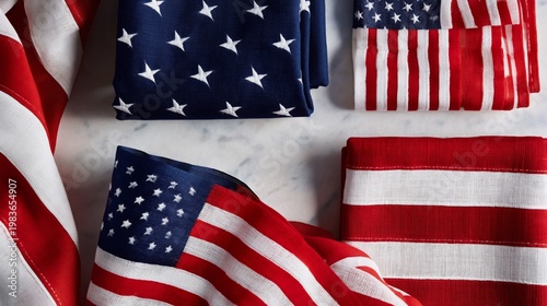 USA Flags Arranged on a Surface for National Holiday Preparation and Celebration