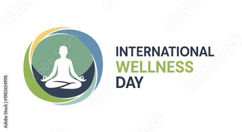 International wellness day logo featuring a silhouette of a meditating person
