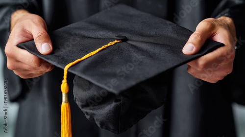Students Celebrate Graduation Day Holding Caps in Hands at the Ceremony Venue