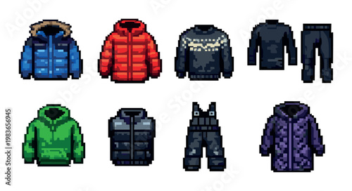 Clothing icons displayed in grid on gradient background