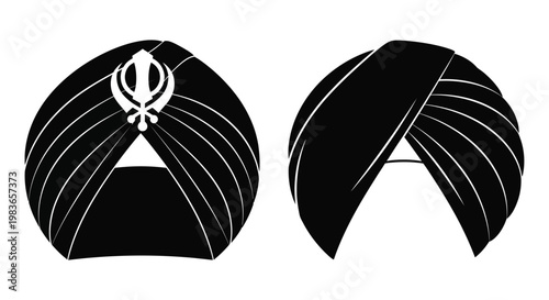 Two sikh turbans displayed with a striking black silhouette