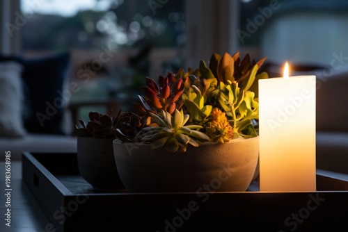 Evening Gathering With Candles and Plants on the Table Outside