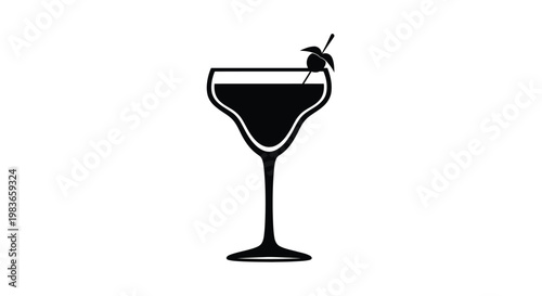 Elegant martini glass with olive garnish a striking black silhouette