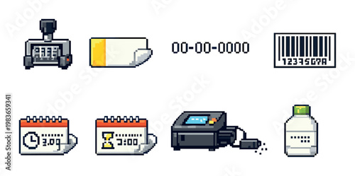 Ui icons for time payment and identification on neutral background